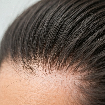 Patient consulting with a healthcare provider about hair loss treatment options in a modern clinic setting