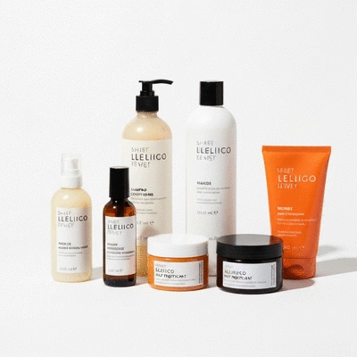 Variety of hair care products on a clean, bright background